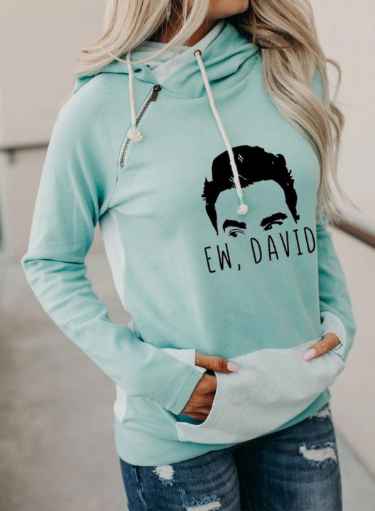 Women's Ew David Hoodies Letter Figure Daily Zip Pocket Hoodie