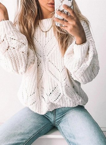 Women's Sweaters Solid Long Sleeve Round Neck Cut-out Sweater
