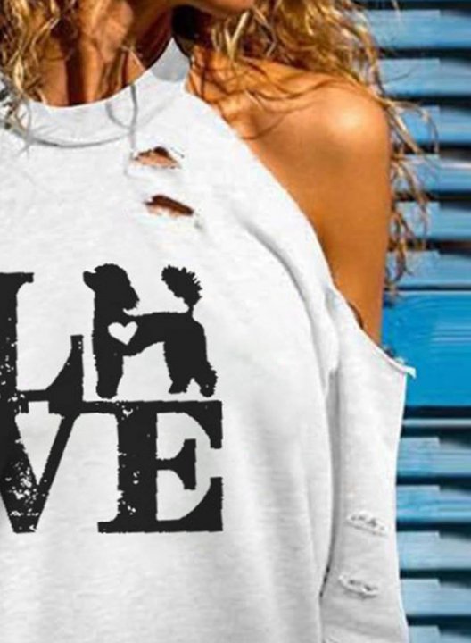 Women's Sweatshirt Letter Love Print Long Sleeve Round Neck Cut-out Cold-shoulder Daily T-shirt