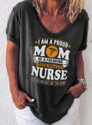 Women's Im A Proud Mom Of A Freaking Awesome Nurse Shirt Funny Print Gifts /Daily T-shirt