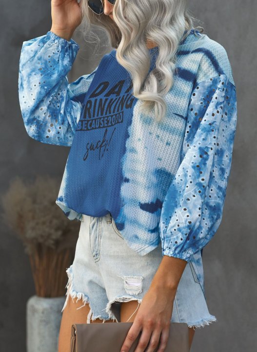 Tie Dye Day Drinking because 2020 Sucks Print Long Sleeve Off Shoulder Loose Tunic Sweatshirt