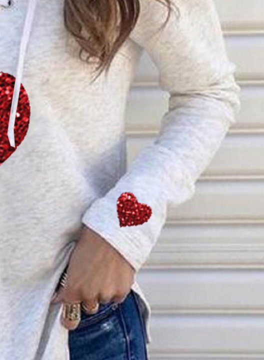 Women's Sequin Heart Sweatshirt Drawstring Long Sleeve V Neck Casual T-Shirt