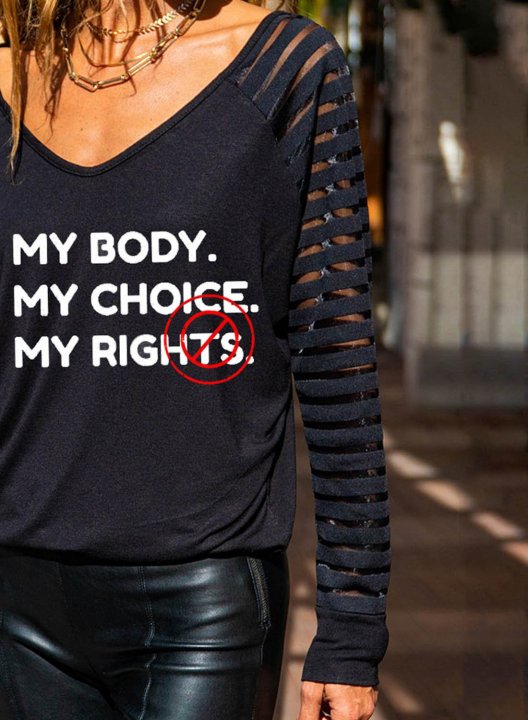 Women's Choice My Rights Sweatshirt V Neck Casual Long Sleeve Feminists Shirts