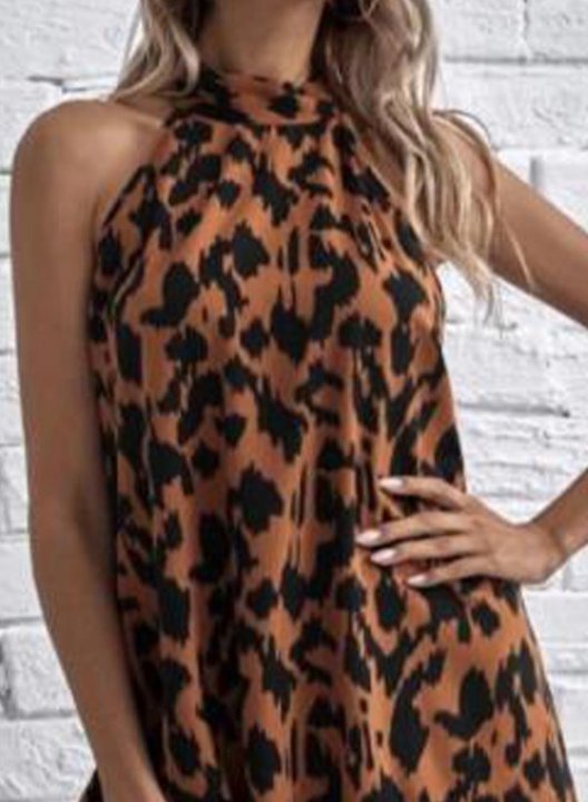 Women's Mini Dresses Fashion Leopard Sleeveless Halter Vacation Date Vintage Dress