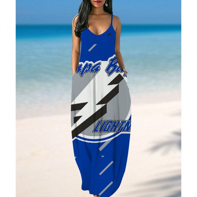 Tampa Bay Lightning Print Pockets Halter Dress