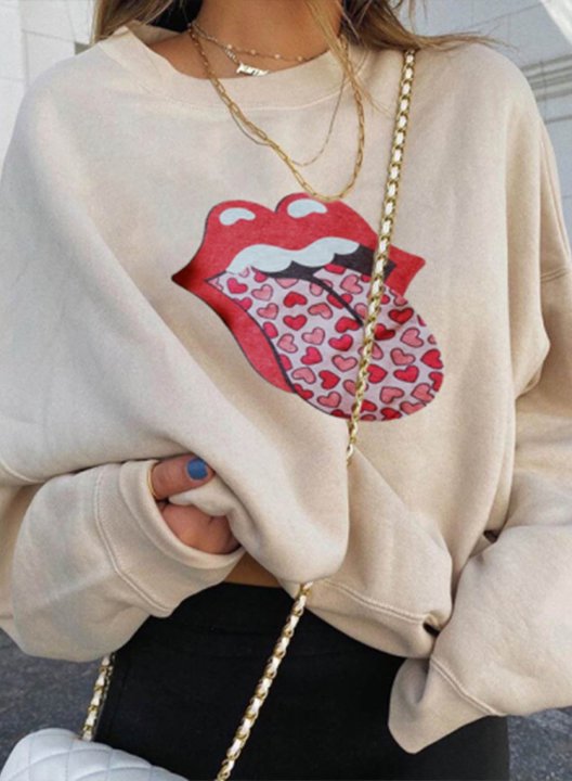 Women's Sweatshirt Color Block Lip Heart-shaped Round Neck Long Sleeve Casual Pullovers