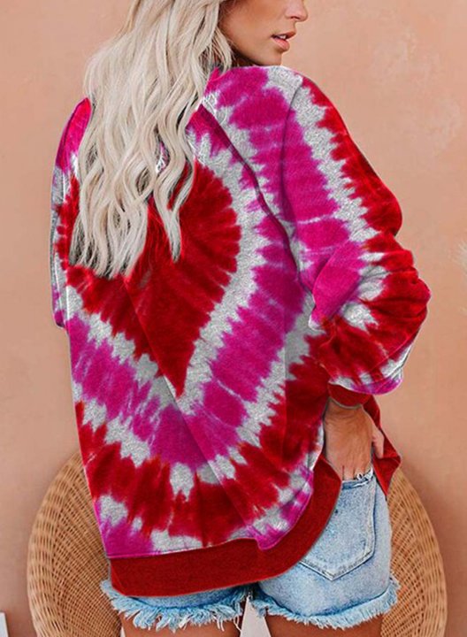 Women's Sweatshirts Heart Print Tie Dye Long Sleeve Round Neck Sweatshirt