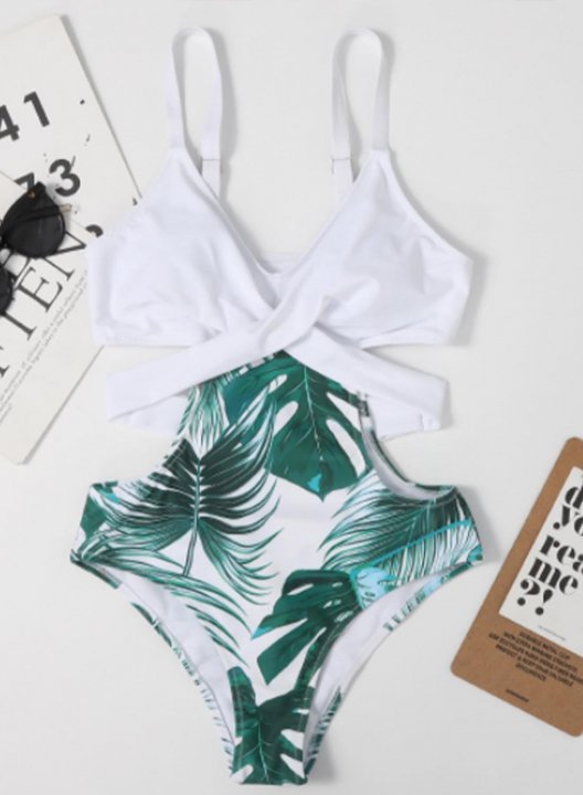 Women's One Piece Swimwear Fruits & Plants V Neck Criss Cross Vacation One-Piece Swimsuits One-Piece Bathing Suits