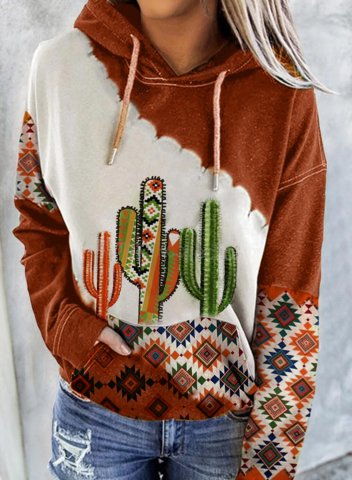 Women's Hoodies Color-block Cactus Print Long Sleeve Hoodie