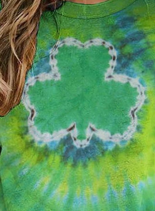 Women's St Patrick's Day Sweatshirt Casual Shamrock Tie Dye Long Sleeve Round Neck Pullovers