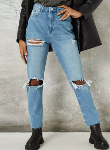 Women's Jeans Slim Solid High Waist Daily Ripped Cropped Jeans