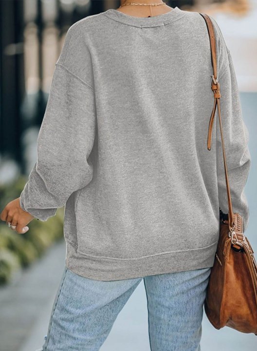 Women's Sweatshirts Solid Portrait Round Neck Long Sleeve Casual Daily Sweatshirts