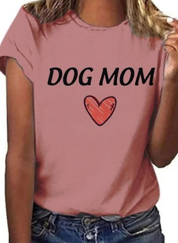 Women's Dog Mum Shirts Casual Letter Heart-shaped Solid Round Neck Short Sleeve Daily T-shirts