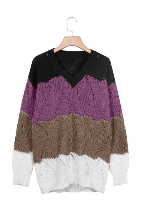 Women's Sweaters V Neck Colorblock Textured Knit Sweaters
