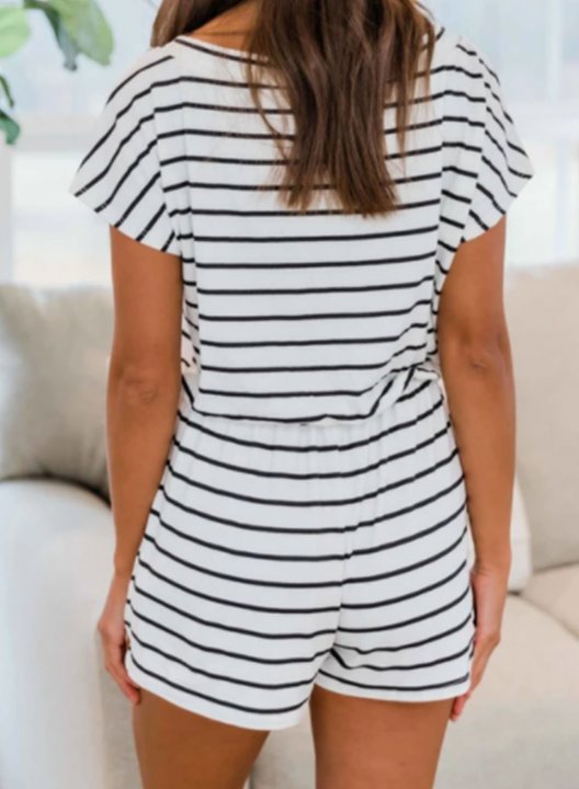 Women's Bodysuits Drawstring Straight Striped Mid Waist Daily Casual Bodysuit