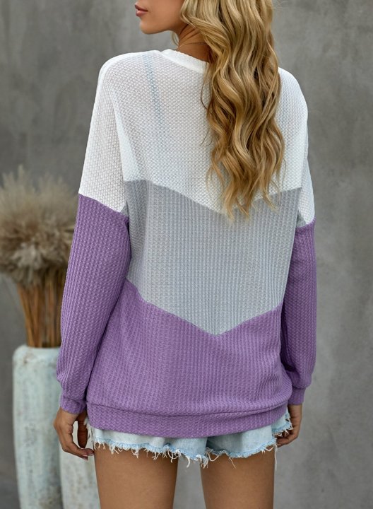 Color Block Round Neck Long Sleeve Casual Sweatshirt