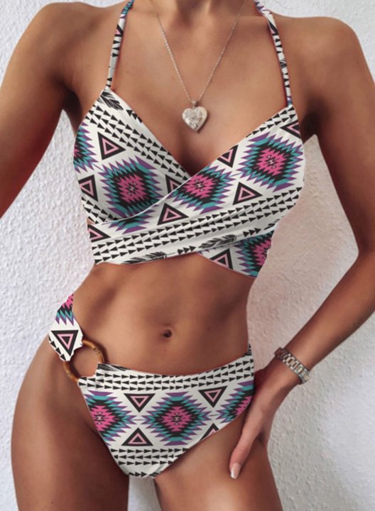 Women's Bikinis Color Block Tribal Adjustable Spaghetti Wire-free Padded Vacation Bikini
