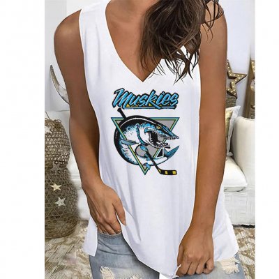 V-neck Team Print Sleeveless Loose Tank T-shirt