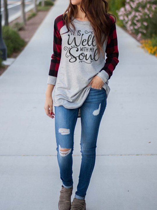 Women's It Is Well With My Soul Plaid Sleeve Shirt