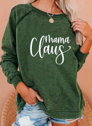 Women's Mama Claus Sweatshirts Round Neck Long Sleeve Solid Sweatshirts