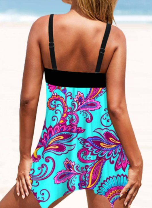 Women's Tankinis Knot Color Block Tribal V Neck Padded Vacation Tankini