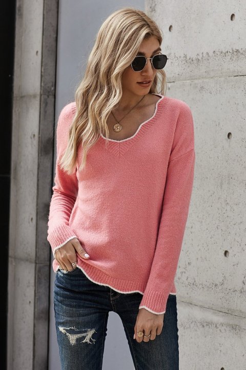 Women's Sweaters Wavy V-neck Solid Color Sweaters