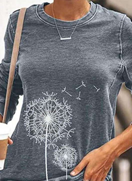 Women's Sweatshirt Casual Solid Dandelion Round Neck Long Sleeve Daily Pullovers