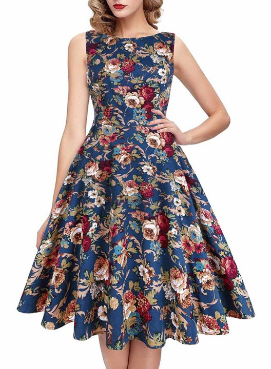 Women's Vintage 1950s Classy Rockabilly Retro Floral Print Cocktail Evening Swing Party Dress