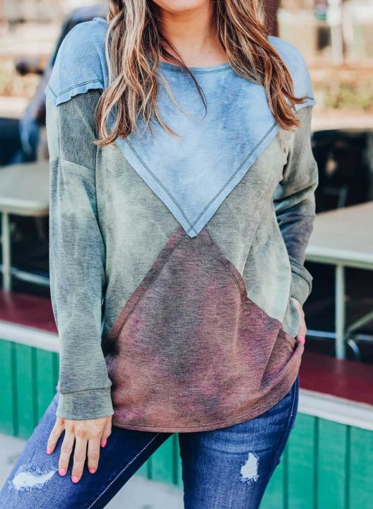 Color Block Cut and sew Round Neck Long Sleeve Sweatshirt