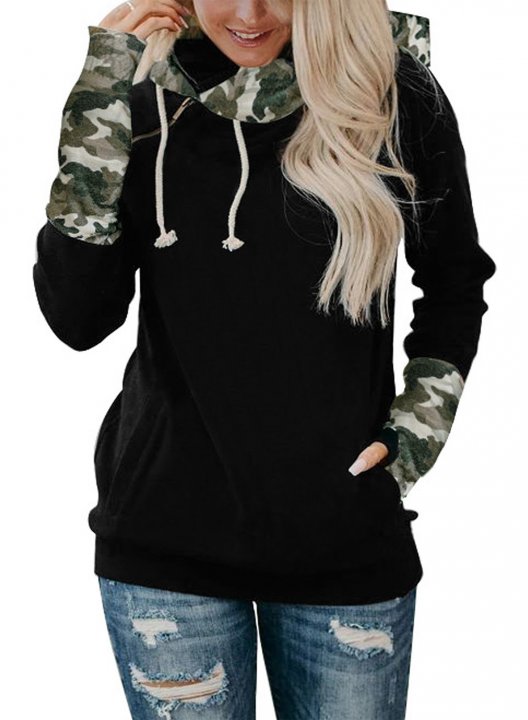 Long Sleeve Color Block Casual Hoodie