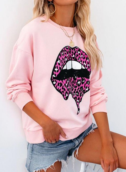 Color Block Lips Print Casual Sweatshirt