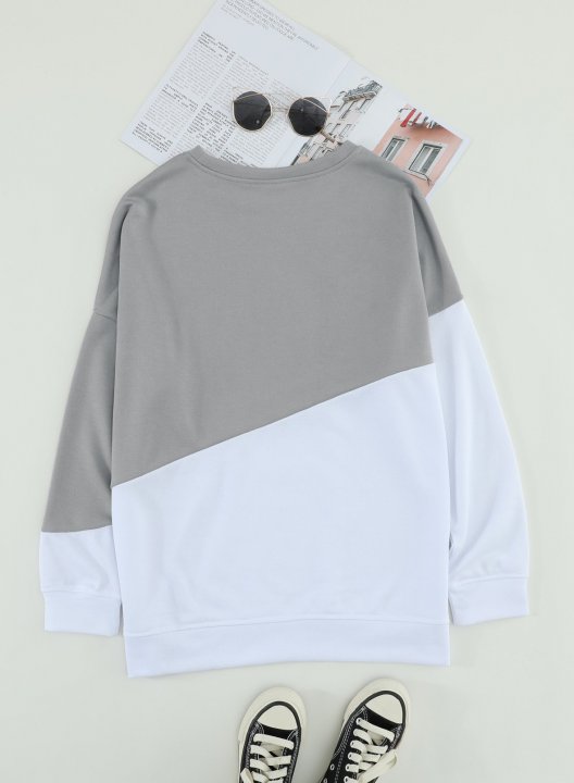 Color Block Long Sleeve Round Neck Casual Sweatshirt