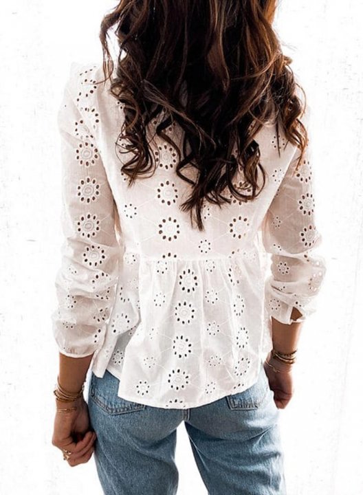 Women's Blouses Ruffle Mesh Cut-out Blouse