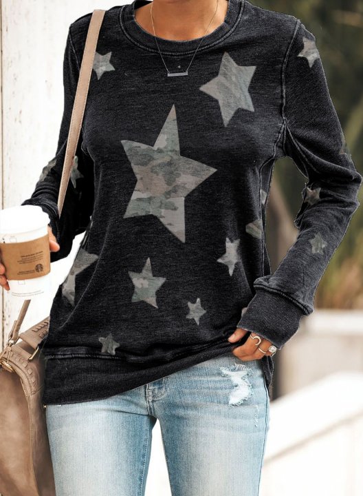 Color Block Star Long Sleeve Sweatshirt