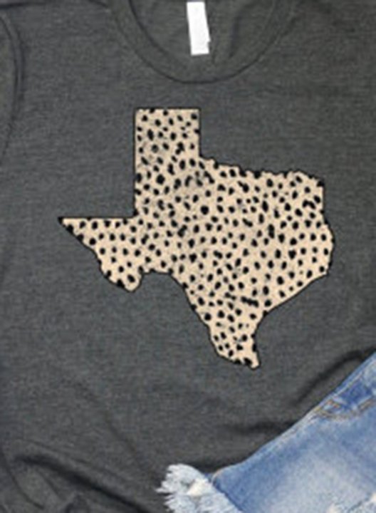 Women's T-shirts Leopard Print Short Sleeve Round Neck Daily Texas independence day T-shirt