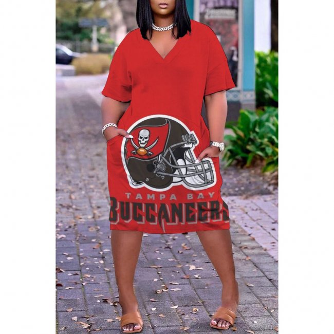 Women's Tampa Bay Buccaneers Printed V-neck Casual Pocket Dress