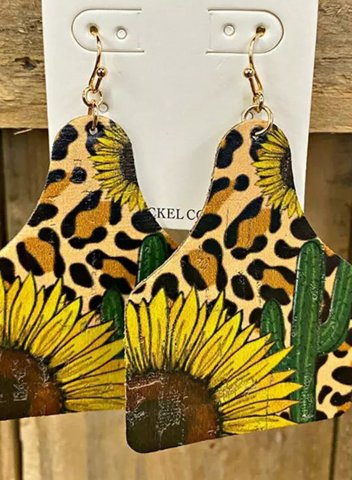 Women's Earrings Floral Leopard Wooden Earrings