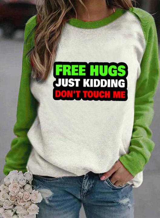 Women's Free Hugs Just Kidding Don't Touch Me Sweatshirt Letter Color Block Print Long Sleeve Round Neck Daily Sweatshirt