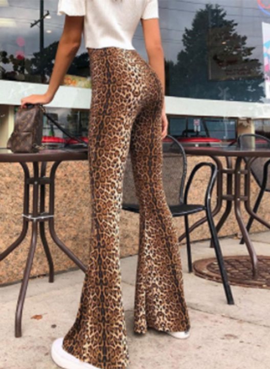 Women's Palazzo Pants Flare Leopard High Waist Daily Full Length Casual Palazzo Pants