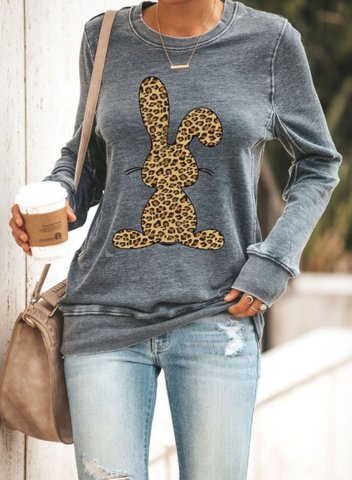 Women's T-shirts Leopard Animal Print Long Sleeve Round Neck Daily T-shirt