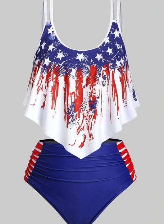 Women's Tankinis American Flag High Waist Split Tankini