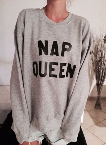 Women's Sweatshirts Letter Nap Queen Print Long Sleeve Round Neck Daily Sweatshirt