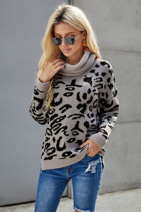 Women's Sweaters Leopard Cozy Long Sleeves Turtleneck Sweaters