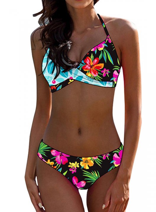 Women's Bikinis Floral V Neck Adjustable Wire-free Sleeveless Low Rise Padded Summer Bikinis