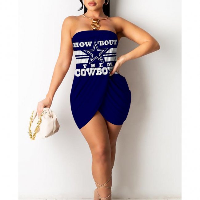 Dallas Cowboys Printed Irregular Bandeau Midi Dress