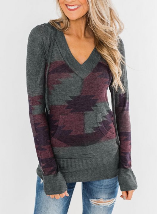 Camouflage Color Block Aztec Knit Hoodie