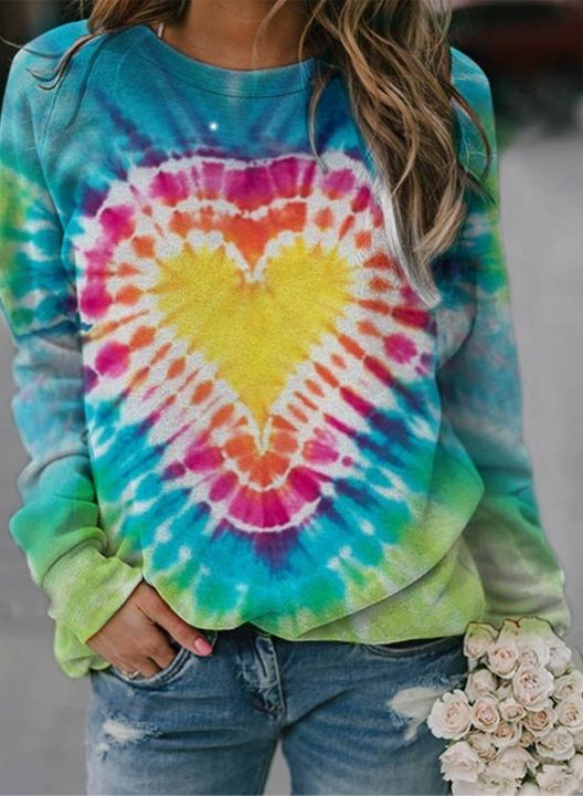 Women's Heart Sweatshirt Casual Color Block Long Sleeve Round Neck Pullovers