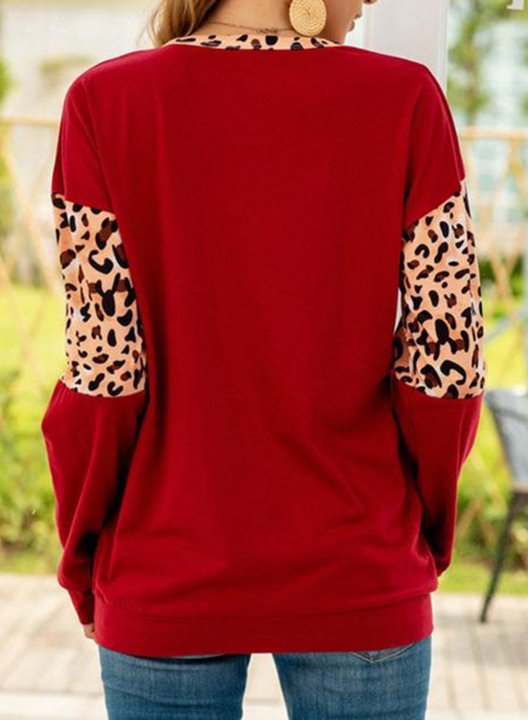 Women's Leopard Heart Sweatshirts Long Sleeve Round Neck Casual Sweatshirt