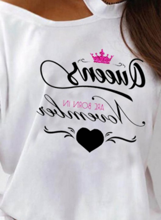 Women's Sweatshirt Graphic Letter Heart Print Long Sleeve Round Neck Cold Shoulder Pullover