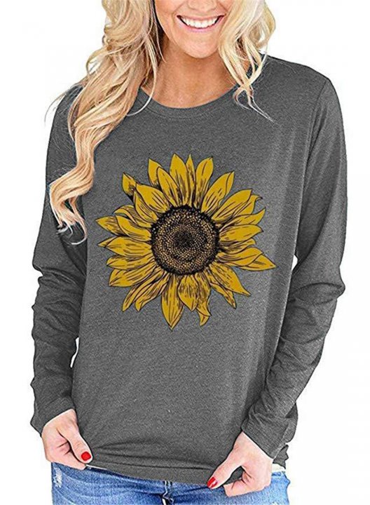 Floral Round Neck Loose Casual Long Sleeve Sweatshirt